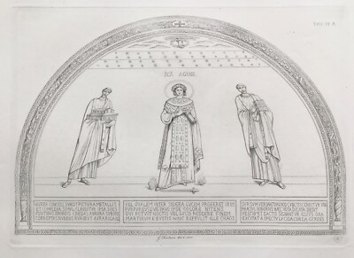 ANTIQUE ITALIAN RELIGIOUS ARCHITECTURAL ENGRAVING ROMAN BASILICA