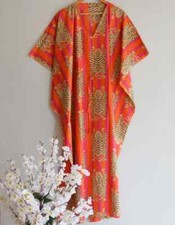 Indian Orange Kimono Kaftans Summer Dress Night Gown Maxi Bridal Caftan Dress US