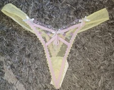VS/love 4 lemons Flocked Dot/floral embroidered Pastel string Thong new Medium 