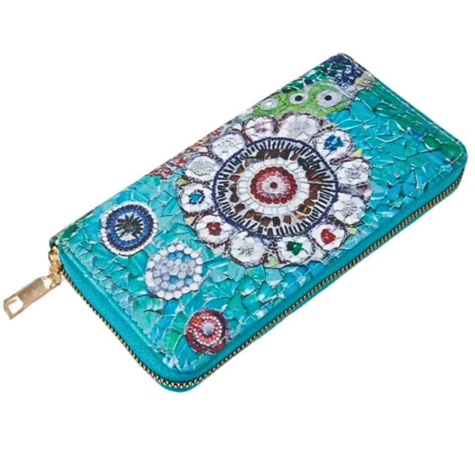 Damen Geldbörse Türkis 20x10 cm – Marmor-Muster, Kunstleder, mit Reißverschluss - Bild 3 von 4