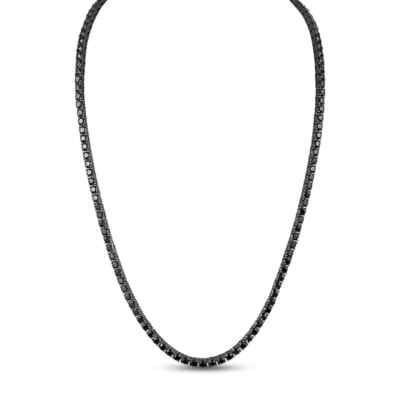 Solid 925 Sterling Silver Black Finish  3mm Round Cut CZ Tennis Chain Necklace