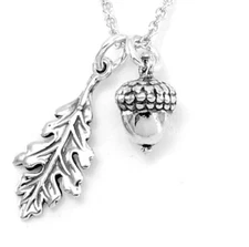 Sterling Silver Tiny Oak leaf and Acorn Charm Necklace #C6788