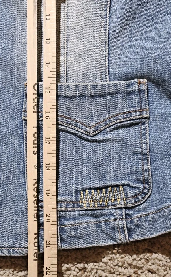 Jaqueta jeans feminina polo sul estilo caminhoneiro grande 98% algodão bolsos - Imagem 4 de 4