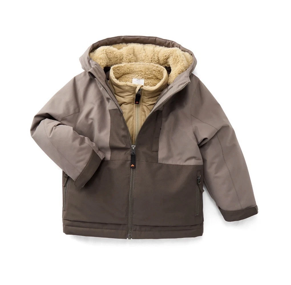 Ozark Trail Boys Systems NWT 4-in-1 Tan SM 6-7 Coat/Jacket With Removable Fleece