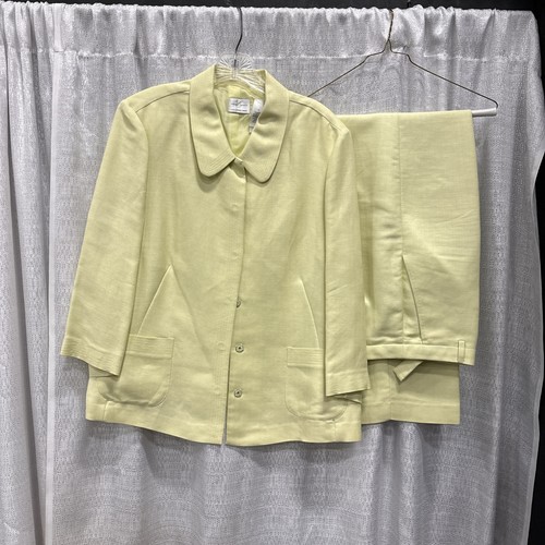 EMMA JAMES Women 2PC Yellow Linen Blend Pant Suit JACKET SIZE 16 PANTS SIZE 14 - Picture 1 of 10