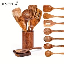 SET 9 de pièces en bois ustensiles pour la cuisine avec support rangement neuf