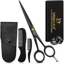 DEMAXA 5" Professional Beard Scissors for men Mustache Scissors with 1 Mustac...