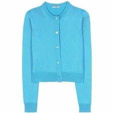 Miu Miu 2015 Blue Cashmere Blend Knit Cropped Long Sleeve Cardigan sz 38