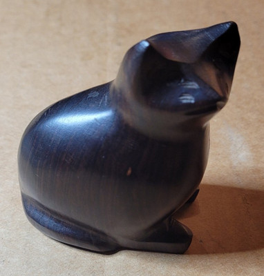 Vintage Hand Carved Rosewood Sitting Cat Three Inches Tall