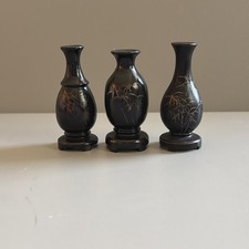 Set of 3 Lang Kee China Miniature Lacquored Vases 2.25 Inches