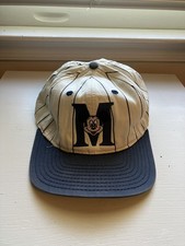 Vintage Mickey Mouse Hat Logo Disney Used Old Rare White Color Stripes RY