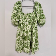 Abercrombie Fitch Green Floral Square Neck Puff Sleeve Smocked Mini Dress SP