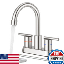 Faustina Brushed Bathroom Faucet 4" Centerset 2-Handle Stainless Steel w/Drain
