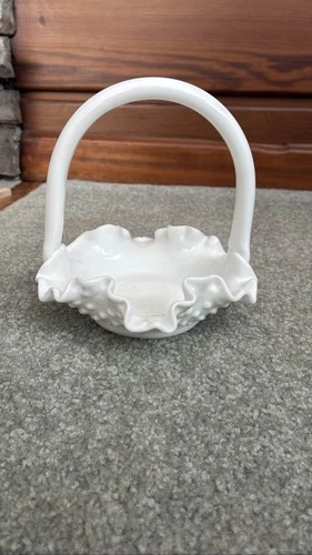 Fenton Hobnail White Milk Glass Basket