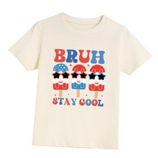 Kids 4th of July Shirts Boys American Flag T-Shirt 4-5T 5 Flag Ice-cream Beige