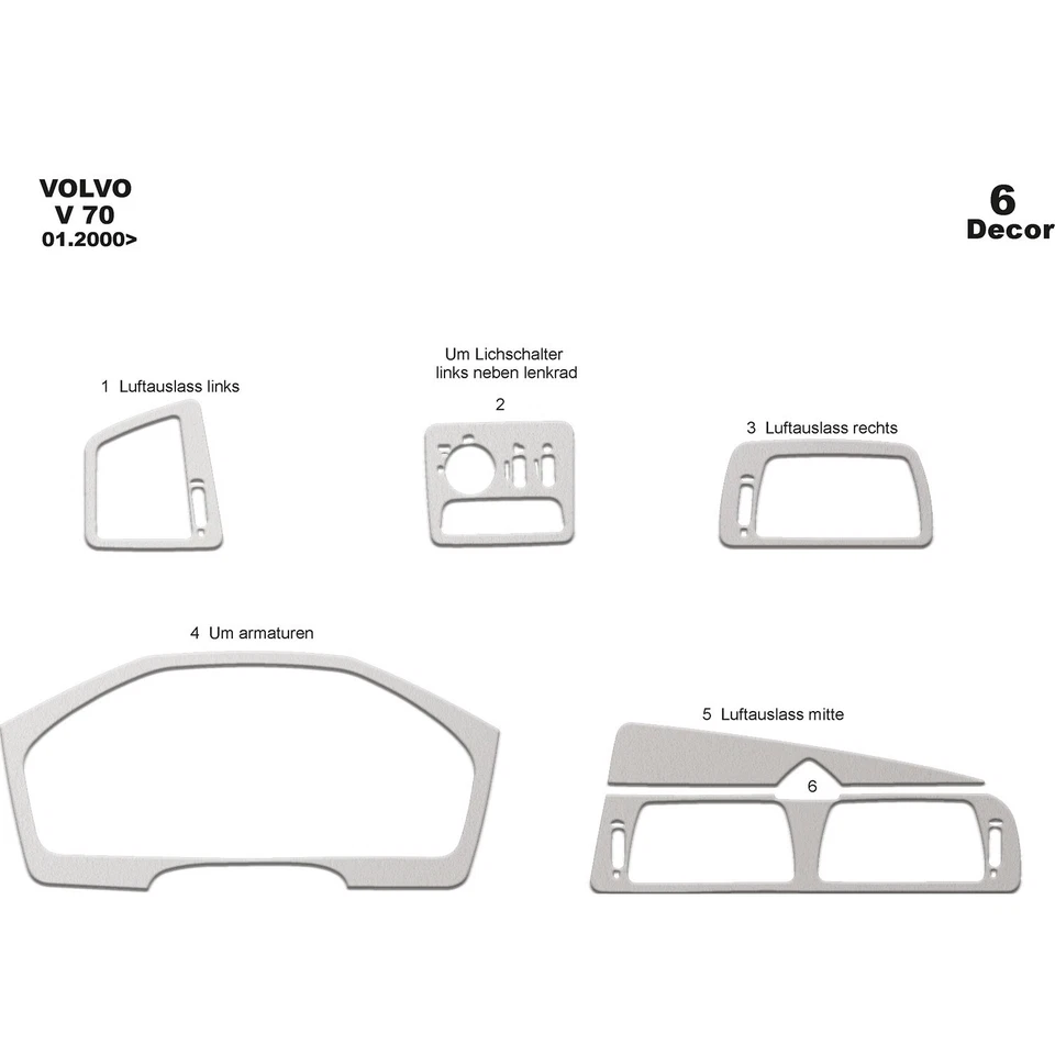 Kit de molduras de tablero de aspecto de madera Volvo S60-V70 2000-2005 8 piezas revestimiento de molduras de panel Foto 2 de 4