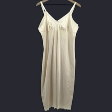 2 Vintage Lorraine Slip Dress Midi Medium Tall Ivory Silky Nylon Pinup Coquette