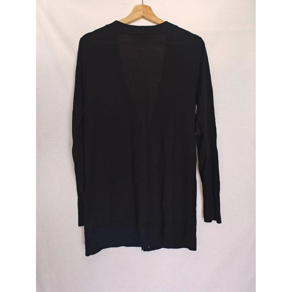 Cárdigan Halógeno Botón Frontal Negro Larga Línea Lana Merino Relajado Ligero L Foto 3 de 4