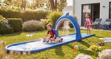 Kids Inflatable Water Slide Shark Sprinkler Slip N Slide Garden Summer Toy
