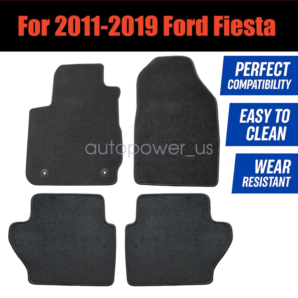For 2011-2019 Ford Fiesta Front & Rear Replacement Floor Mats Carpet Velour Blk - Изображение 3 из 4