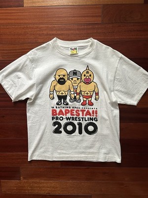 A Bathing Ape BAPESTA Pro Wrestling 2010 Graphic Tee White Mens M