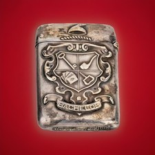 Antique sterling old west Bachelor Match Safe w/ pipe key poker cards cork screw