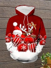 Unisex 3D Christmas Hoodie Red Santa Reindeer Holiday Pullover