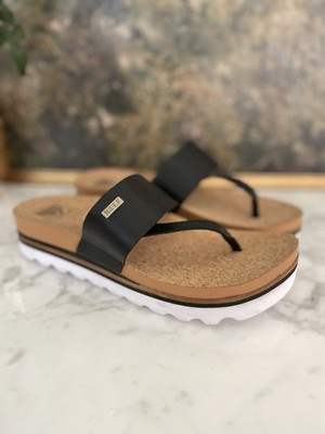 Reef Cushion Sol Hi Black Size 9 Sandals Tan White Chunky Platform Y2K
