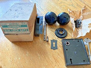 Antique Vtg Skeleton Key Russwin Upright Rim Lock Set, Hardware included, Black