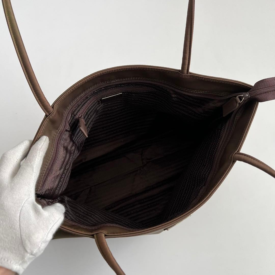 PRADA Tessuto Nylon Shoulder Tote Bag Brown Triangle Logo Used thumbnail 8