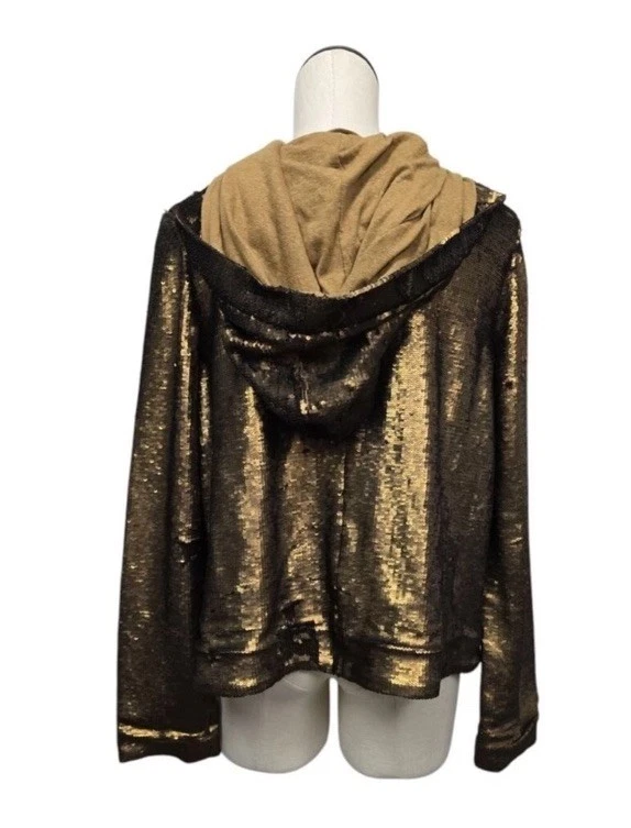 Free People блестками куртка с капюшоном бронза золото полный молнии фестиваль вечеринки большой - Изображение 2 из 4