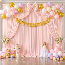10x10ft Light Pink Backdrop Curtains for Baby Shower Wrinkle Free Pink Photo ...