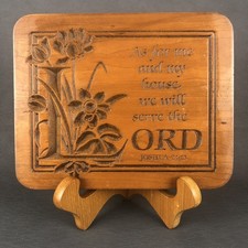 Vintage P. Graham Dunn Amish Carved Cherry Wood Wall Plaque Joshua 24:15 9.5