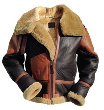 B3 RAF Brown Mens Bomber Flying Aviator Fur Irvin Real Shearling Leather Jacket