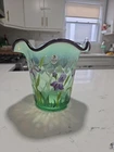 Vtg Fenton Opal Glass Purple Iris Flip Vase Designer Showcase Series Signed 2003