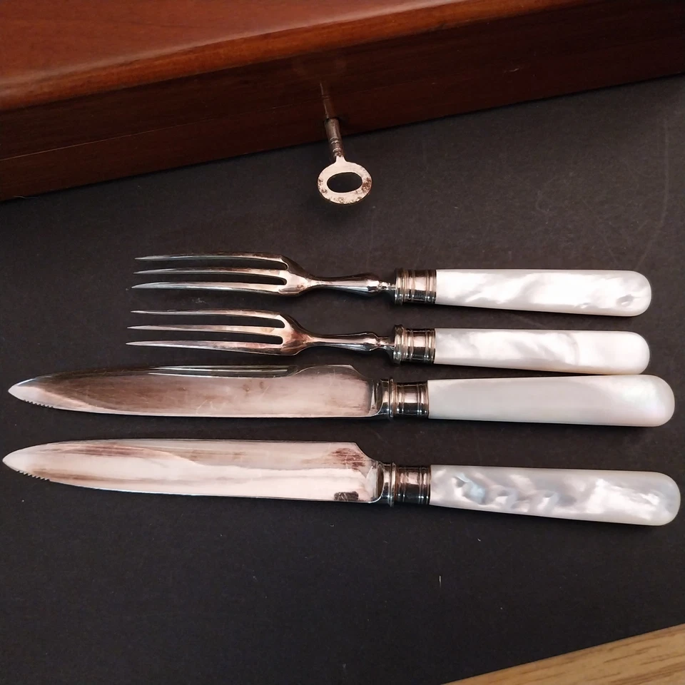 Vorspeisenbesteck - Obstbesteck England Sheffield Perlmutt - Sterling Silber - Bild 4 von 4