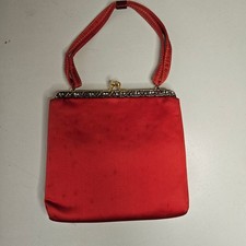 Vtg Harry Levine HL Red Satin Evening Bag Jeweled Kiss Lock Clutch Coin Purse