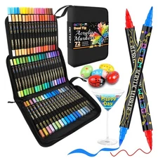 Paint Markers Acrylic Paint Pens, Dual Tip 72 Colors Acrylic Markers with Brush