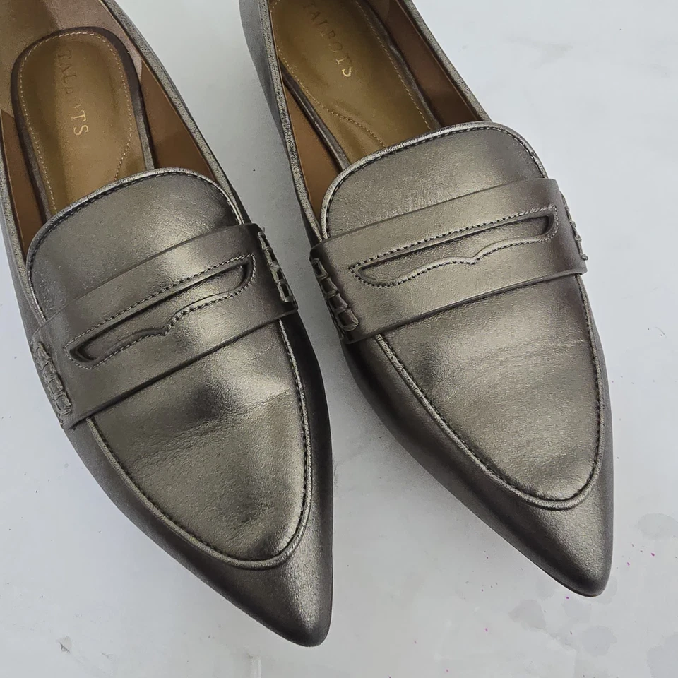 Mocasines acolchados de cuero metálico de lujo con punta escarlata TALBOTS talla 7,5 peltre Foto 3 de 4