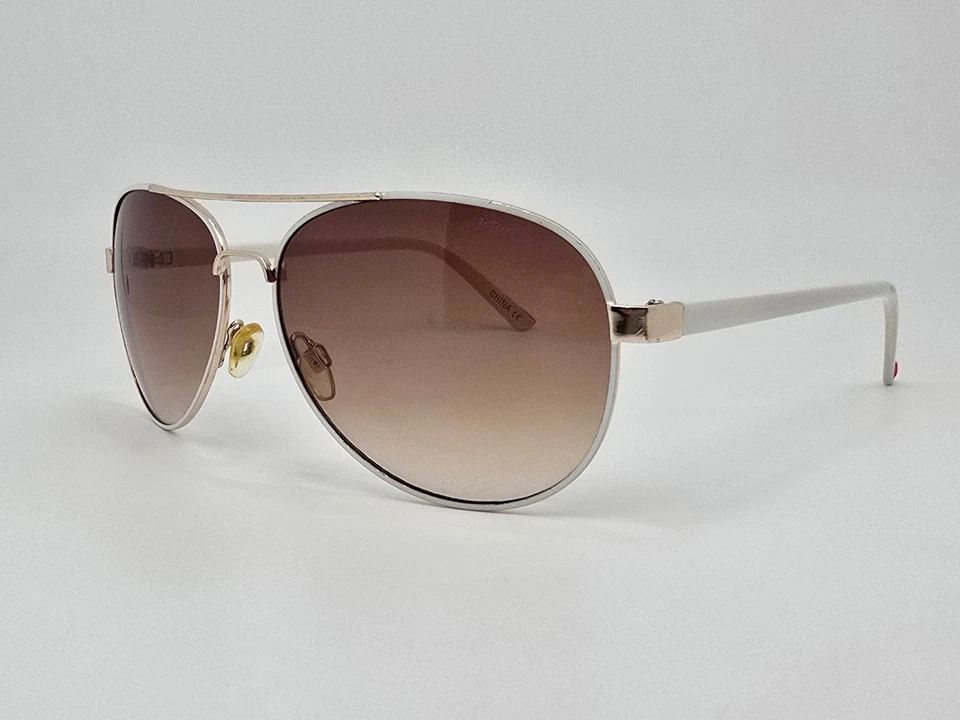 Gafas de sol de aviador Betsey Johnson marco dorado blanco lentes degradadas con estuche Foto 3 de 4