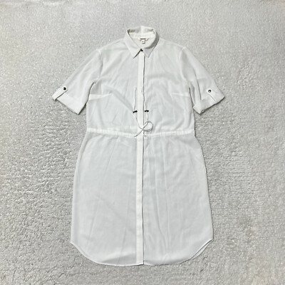 Koton Shirt Dress Women Size 10 White Sheer Chiffon Short Sleeve Lightweight