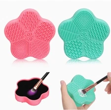 Unaone 2 Pcs Makeup Brush Cleaning Mat, Cosmetic Brush Cleaning Pad Green & Pink