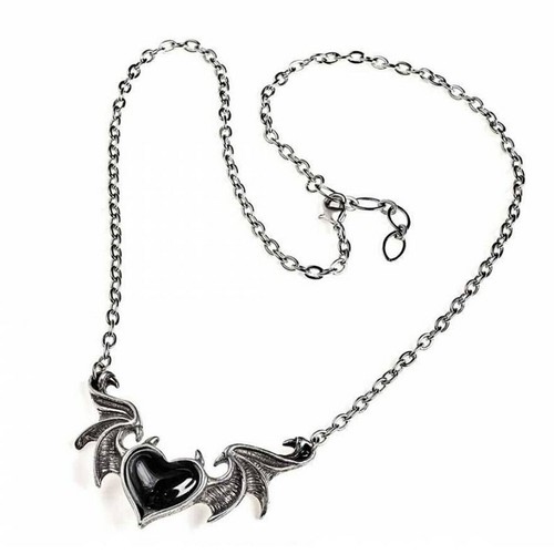 Alchemy Gothic Blacksoul Necklace Earrings Set Demon Wings Black Heart P896 E444 - Picture 5 of 7