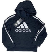 NWT Adidas Boys 4T Black Logo Hooded Long Sleeve Three Stripe Sweatshirt
