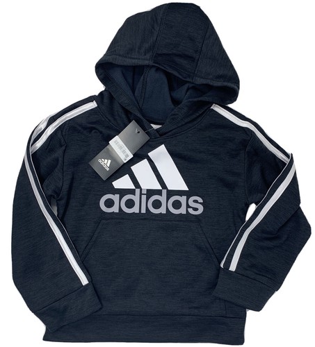 NWT Adidas Boys 4T Black Logo Hooded Long Sleeve Three Stripe Sweatshirt - 第 1/5 張圖片