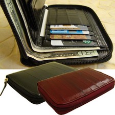 Genuine Eel Skin Leather Zipper Around Purse Wallet medium-sized wallet 
