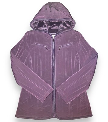 Esprit Jacket Women's Small Purple Quilted Puffer Faux Fur Coat Hooded Ladies