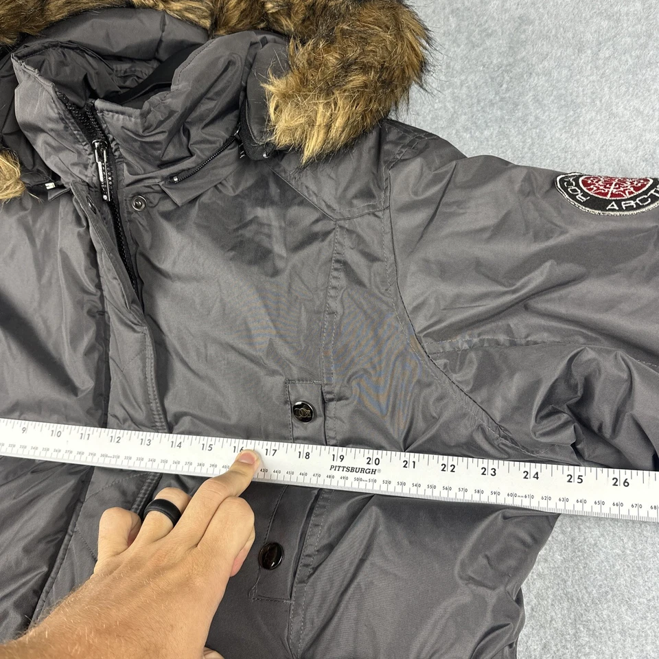 VINTAGE Rocawear Jacket Womens 1X Parka Gray Long Y2K Faux Fur Hood Insulated - Image 4 of 4