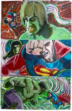 SUPER MAN V HULK ORIGINAL SEQUENTIAL COMIC BOOK ART MARVEL DC 11X17 SPLASH PAGE!