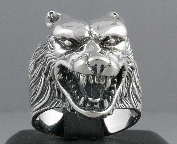 20g HUGE HEAVY WOLF WEREWOLF VAMPIRE KILLER 925 STERLING SOLID SILVER MENS RING - Image 3 of 4